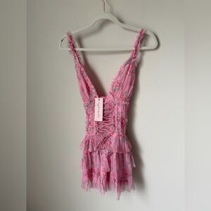 Pink Floral Coquette Corset Ruffled Mini Dress